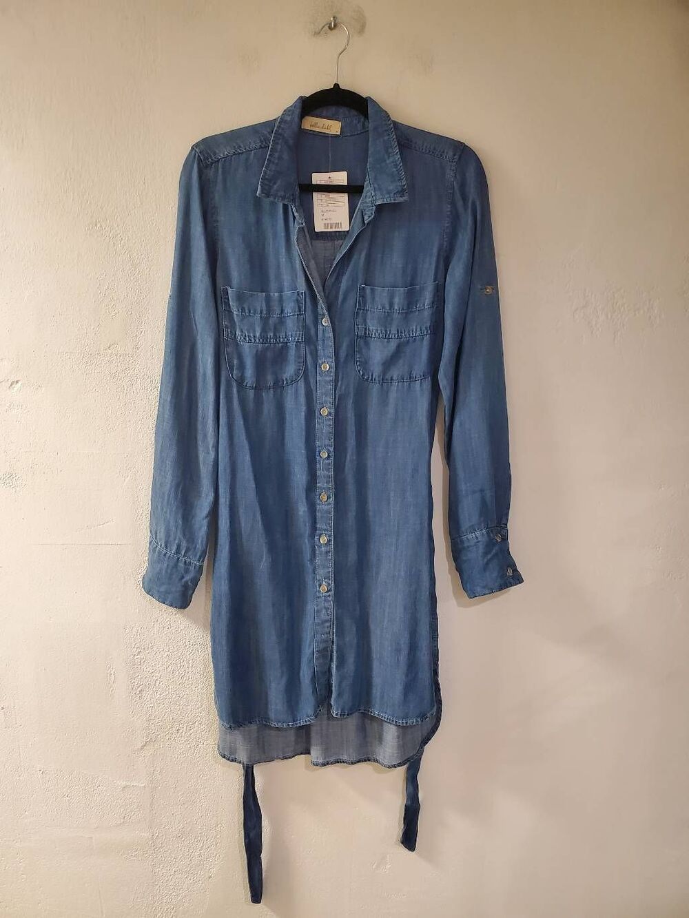NEW Bella Dahl Anthropologie Utility Shirt Chambray Dress in Blue Denim Medium